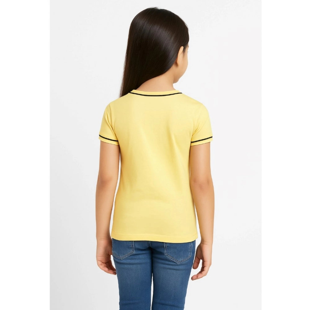 Stunning Girl's Cotton Printed Round Neck T-Shirt (Yellow)