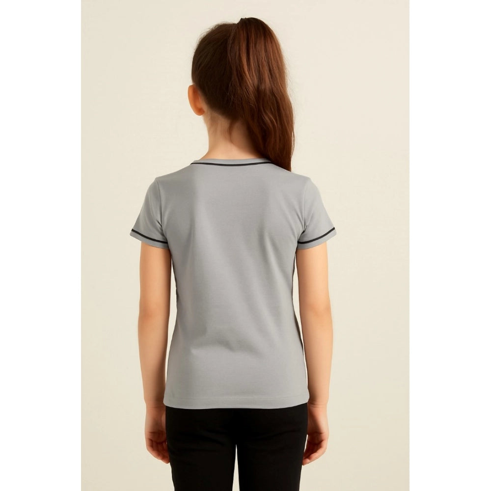 Stunning Girl's Cotton Printed Round Neck T-Shirt (Grey)