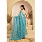Attractive Women's Faux Linen Printed Ready-to-Wear Saree With Blouse Piece (Aqua Blue)
