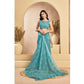 Attractive Women's Faux Linen Printed Ready-to-Wear Saree With Blouse Piece (Aqua Blue)