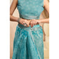 Attractive Women's Faux Linen Printed Ready-to-Wear Saree With Blouse Piece (Aqua Blue)