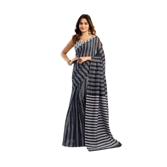 Attractive Women's Faux Linen Printed Ready-to-Wear Saree With Blouse Piece (Black)