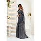Attractive Women's Faux Linen Printed Ready-to-Wear Saree With Blouse Piece (Black)
