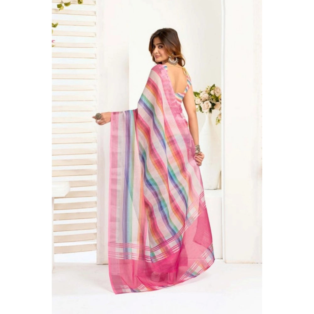 Attractive Women's Faux Linen Printed Ready-to-Wear Saree With Blouse Piece (Multicolor)