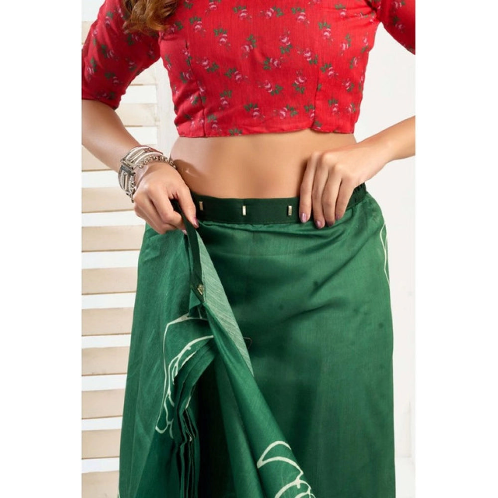 Attractive Women's Faux Linen Printed Ready-to-Wear Saree With Blouse Piece (Dark Green)