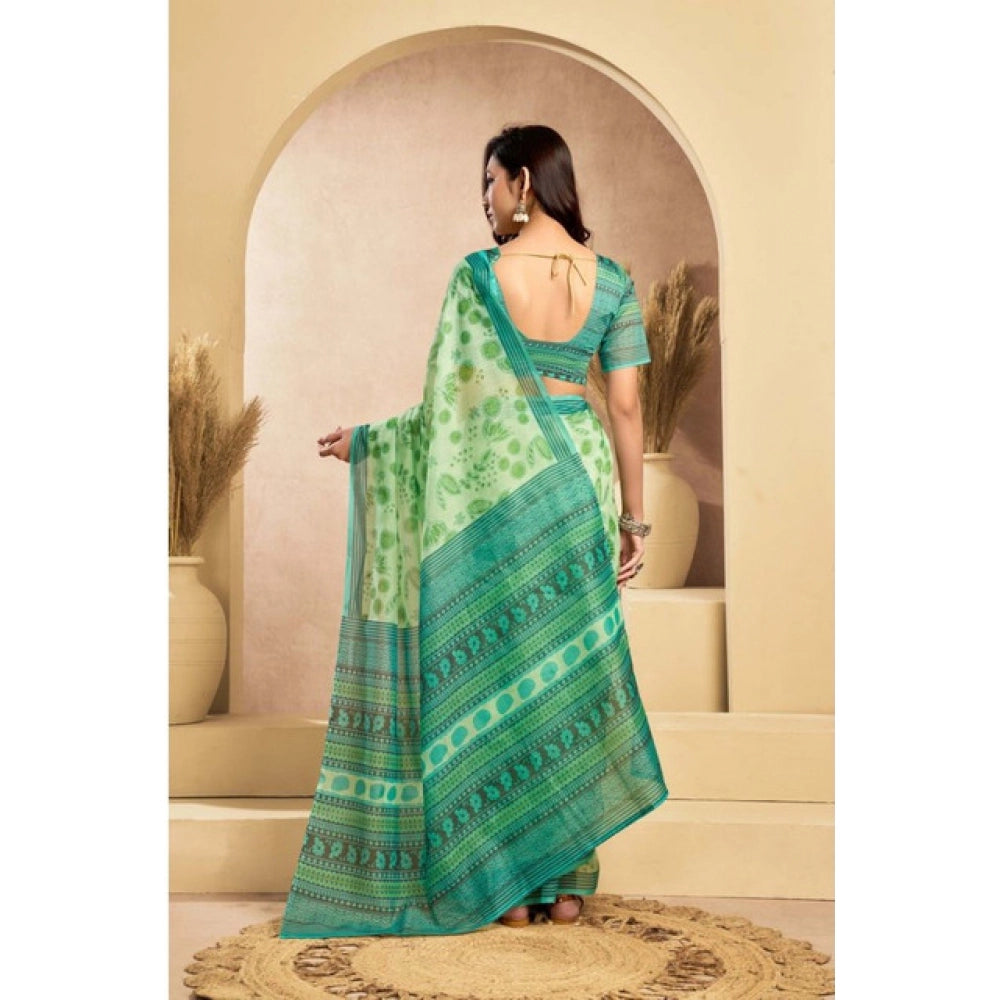 Attractive Women's Faux Linen Printed Ready-to-Wear Saree With Blouse Piece (Light Green)