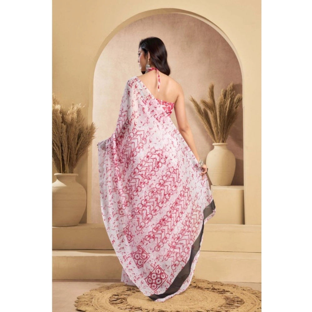 Attractive Women's Faux Linen Printed Ready-to-Wear Saree With Blouse Piece (Pink)