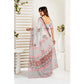 Attractive Women's Faux Linen Printed Ready-to-Wear Saree With Blouse Piece (White)