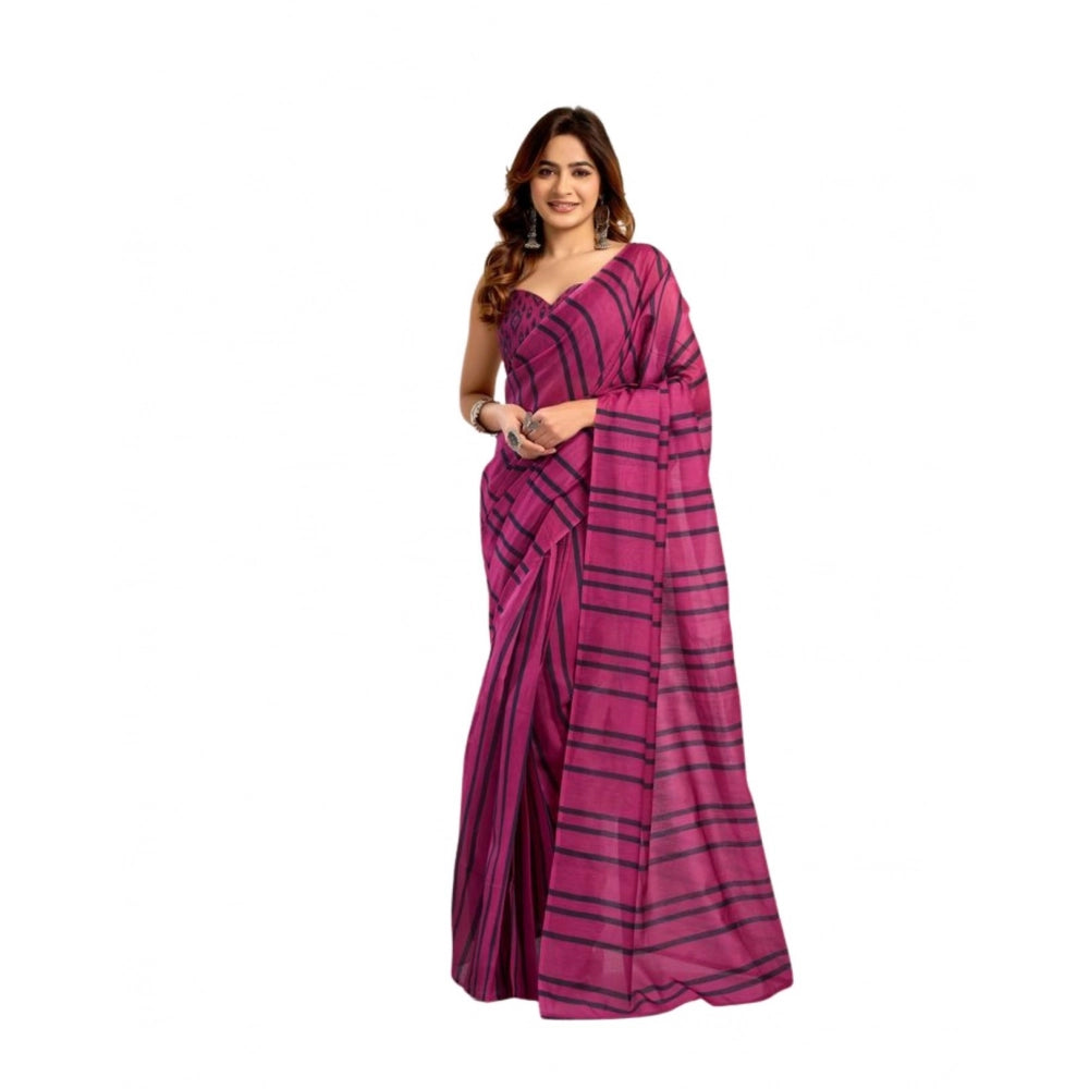 Designer Women's Faux Linen Printed Ready-to-Wear Saree With Blouse Piece (Magenta)