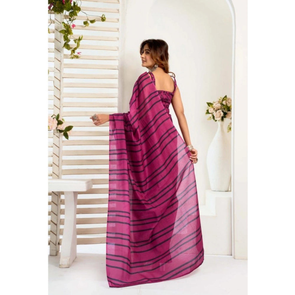 Designer Women's Faux Linen Printed Ready-to-Wear Saree With Blouse Piece (Magenta)