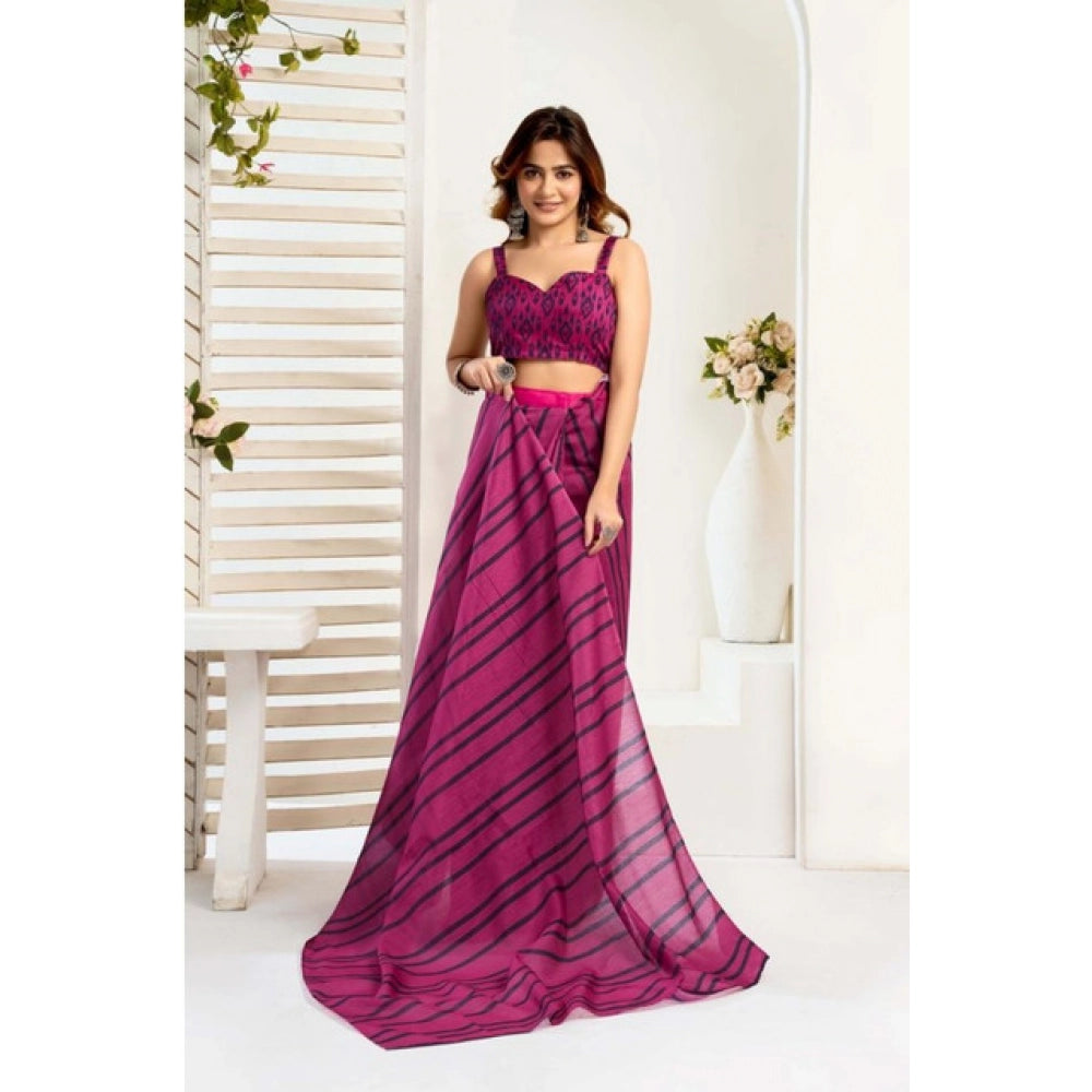 Designer Women's Faux Linen Printed Ready-to-Wear Saree With Blouse Piece (Magenta)