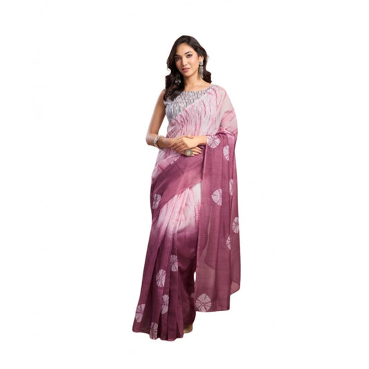 Designer Women's Faux Linen Printed Ready-to-Wear Saree With Blouse Piece (Wine)