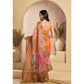 Designer Women's Faux Linen Printed Ready-to-Wear Saree With Blouse Piece (Orange)