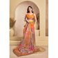 Designer Women's Faux Linen Printed Ready-to-Wear Saree With Blouse Piece (Orange)