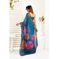Designer Women's Faux Linen Printed Ready-to-Wear Saree With Blouse Piece (Teal)