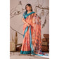 Stunning Women's Faux Linen Printed Saree With Blouse Piece