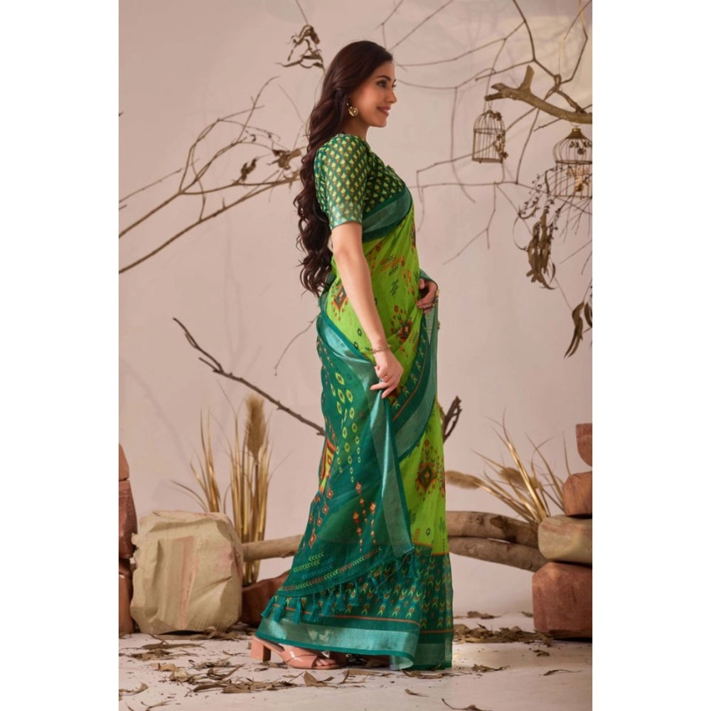 Stunning Women's Faux Linen Printed Saree With Blouse Piece