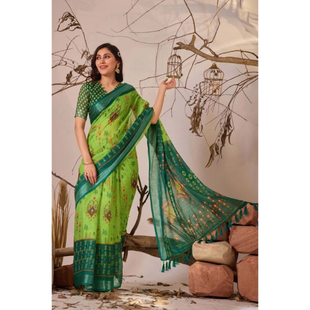 Stunning Women's Faux Linen Printed Saree With Blouse Piece