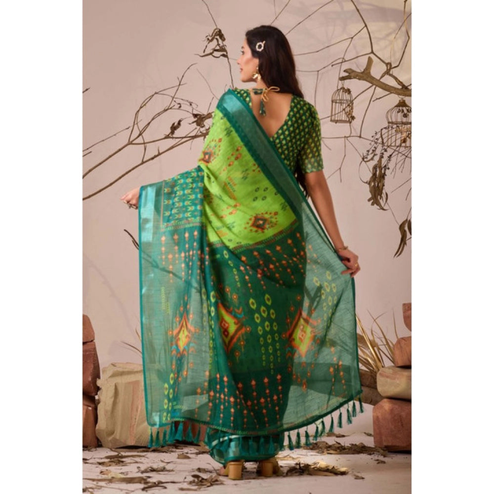 Stunning Women's Faux Linen Printed Saree With Blouse Piece
