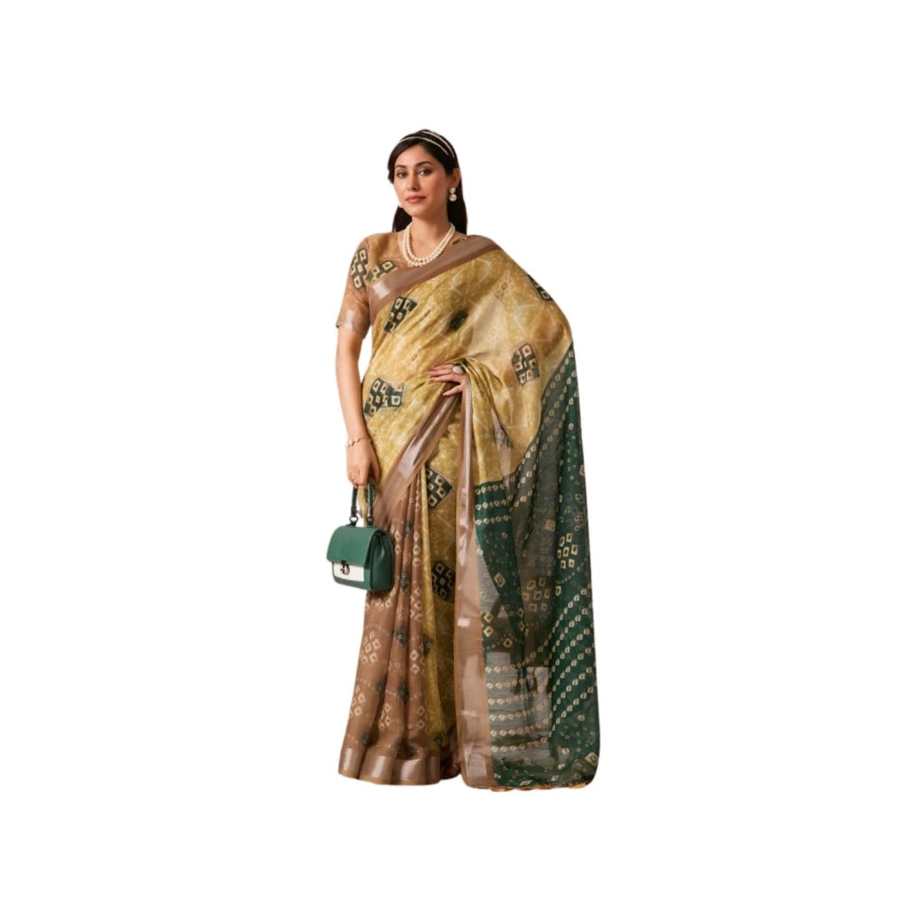 Beautiful Women's Faux Linen Printed Saree With Blouse Piece
