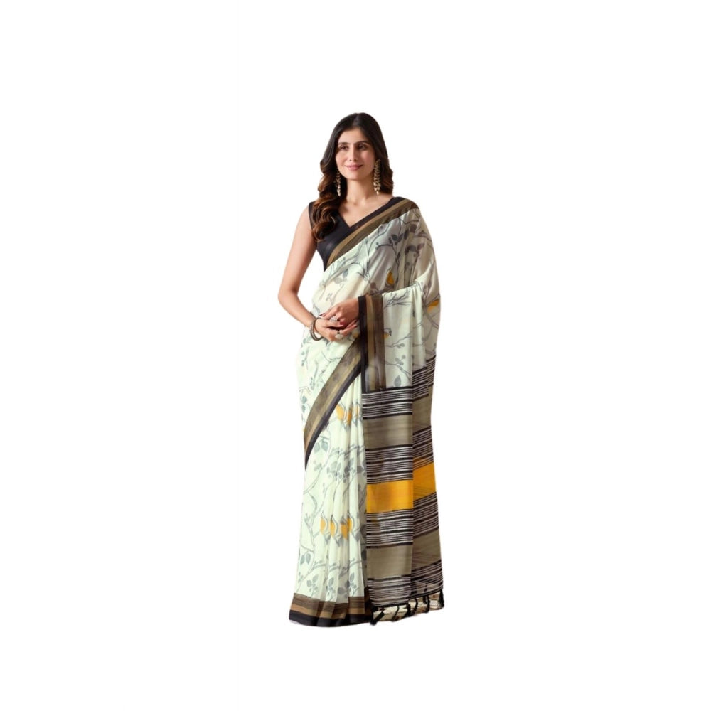 Pretty Women's Faux Linen Printed Saree With Blouse Piece