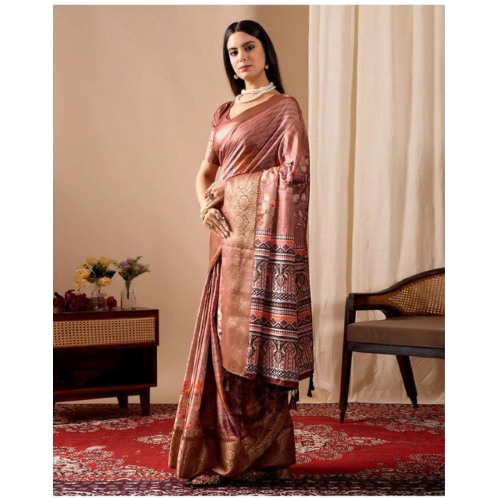 Adorable Women's Faux Silk Printed Saree With Blouse Piece