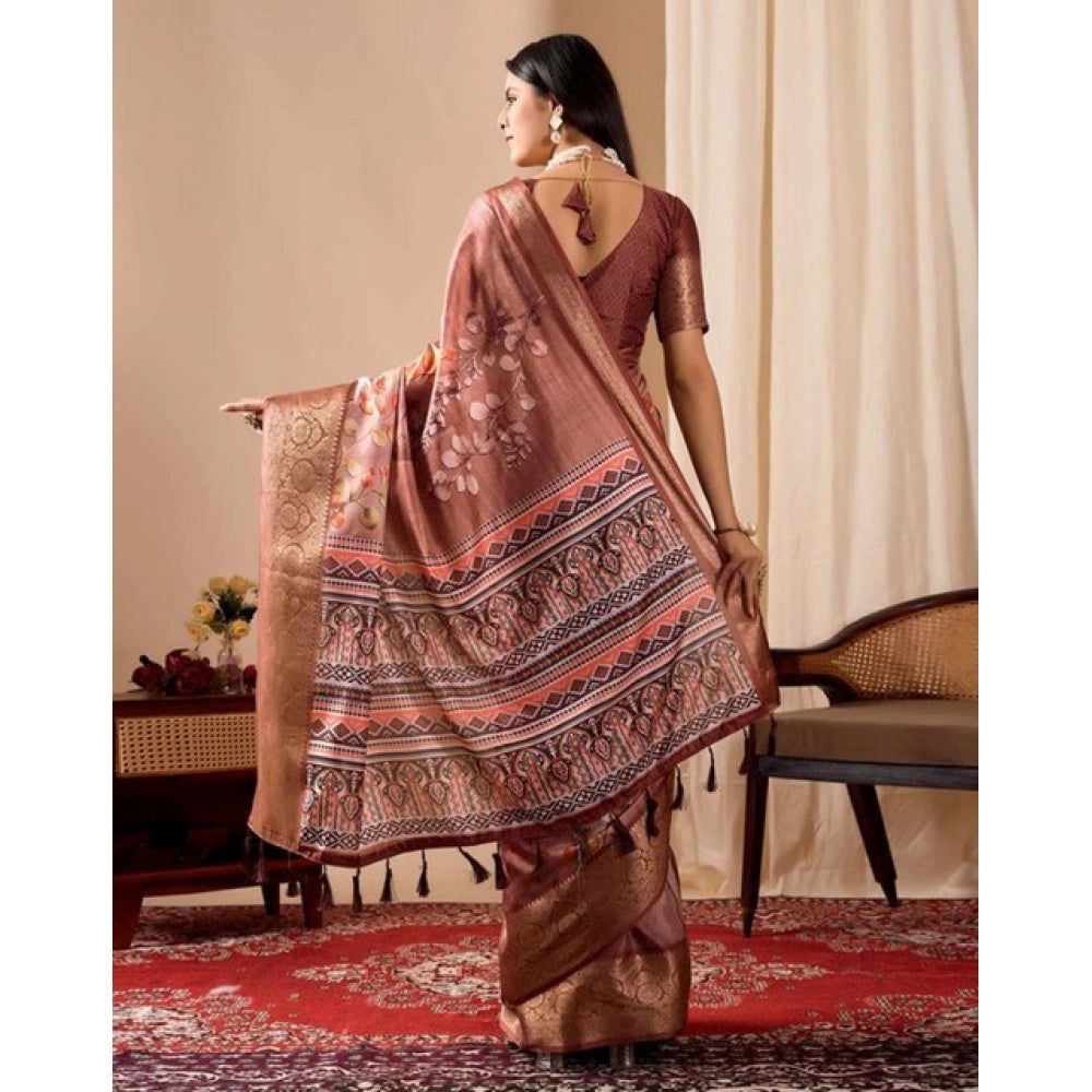 Adorable Women's Faux Silk Printed Saree With Blouse Piece