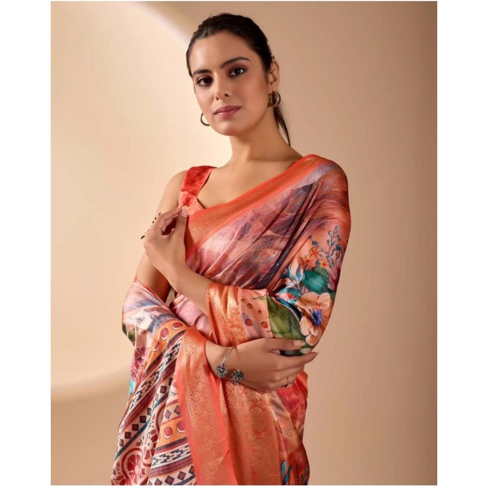 Adorable Women's Faux Silk Printed Saree With Blouse Piece