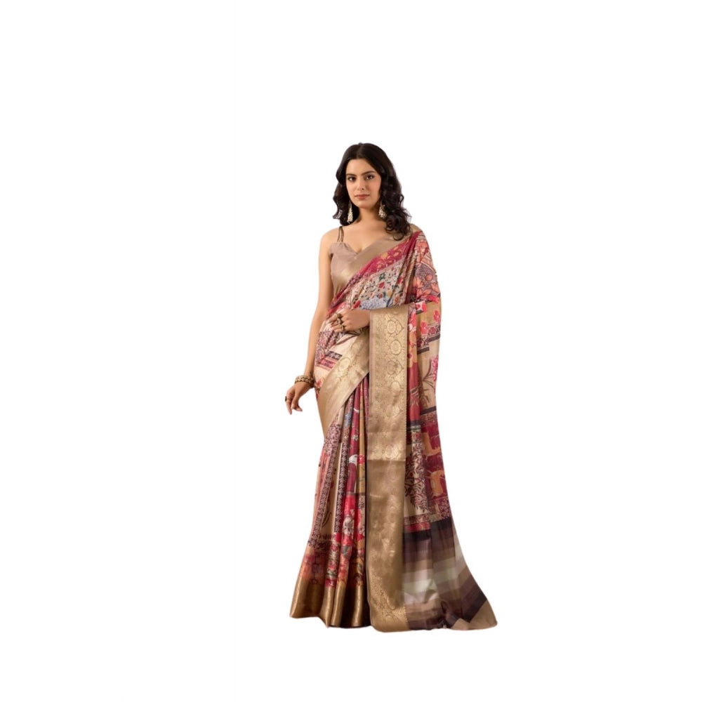 Adorable Women's Faux Silk Printed Saree With Blouse Piece