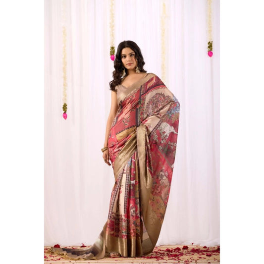 Adorable Women's Faux Silk Printed Saree With Blouse Piece