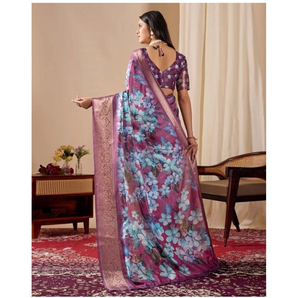 Adorable Women's Faux Silk Printed Saree With Blouse Piece