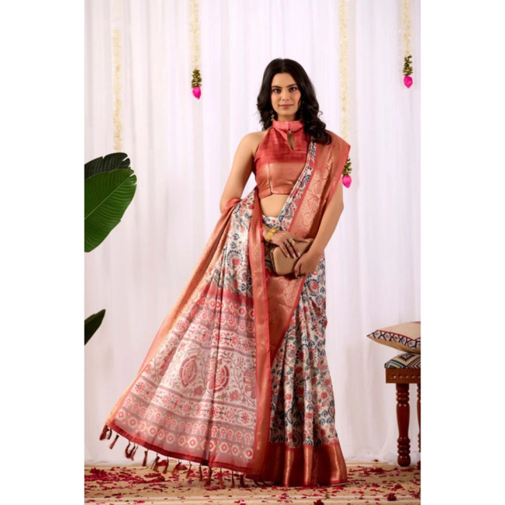 Adorable Women's Faux Silk Printed Saree With Blouse Piece