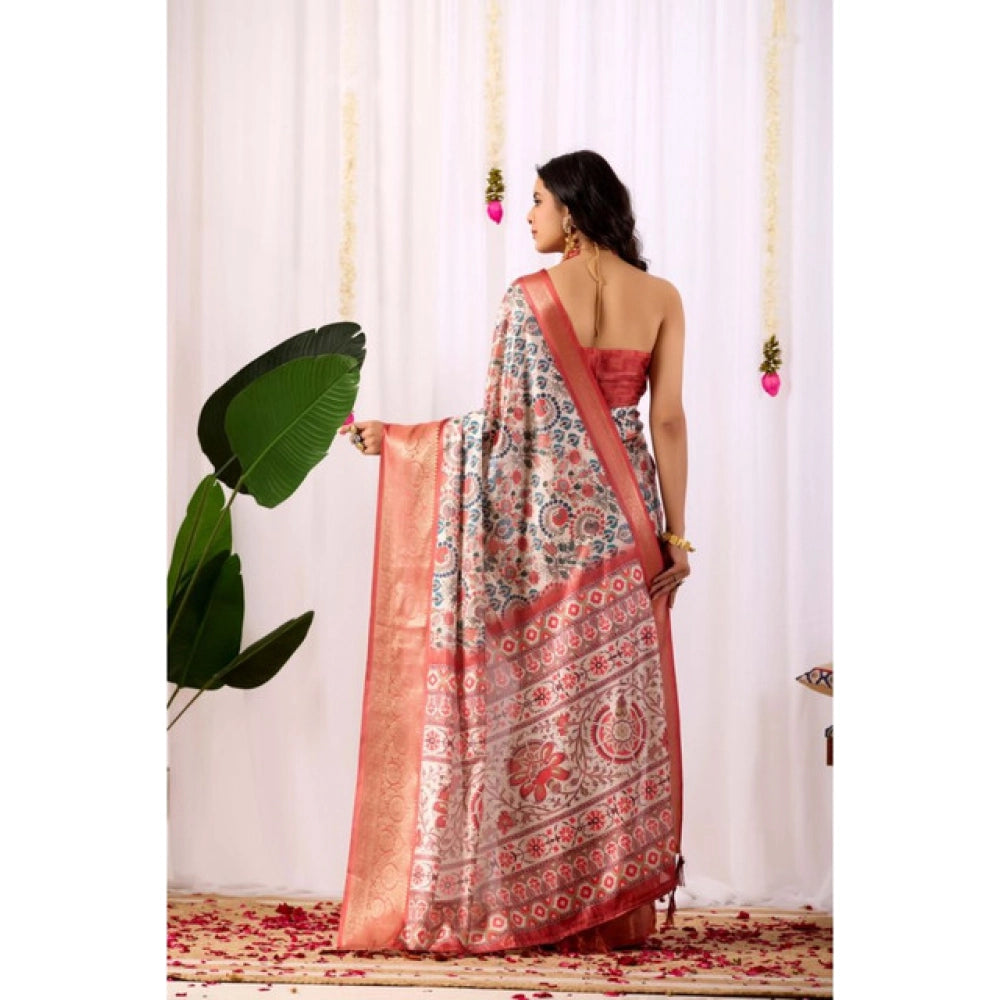 Adorable Women's Faux Silk Printed Saree With Blouse Piece