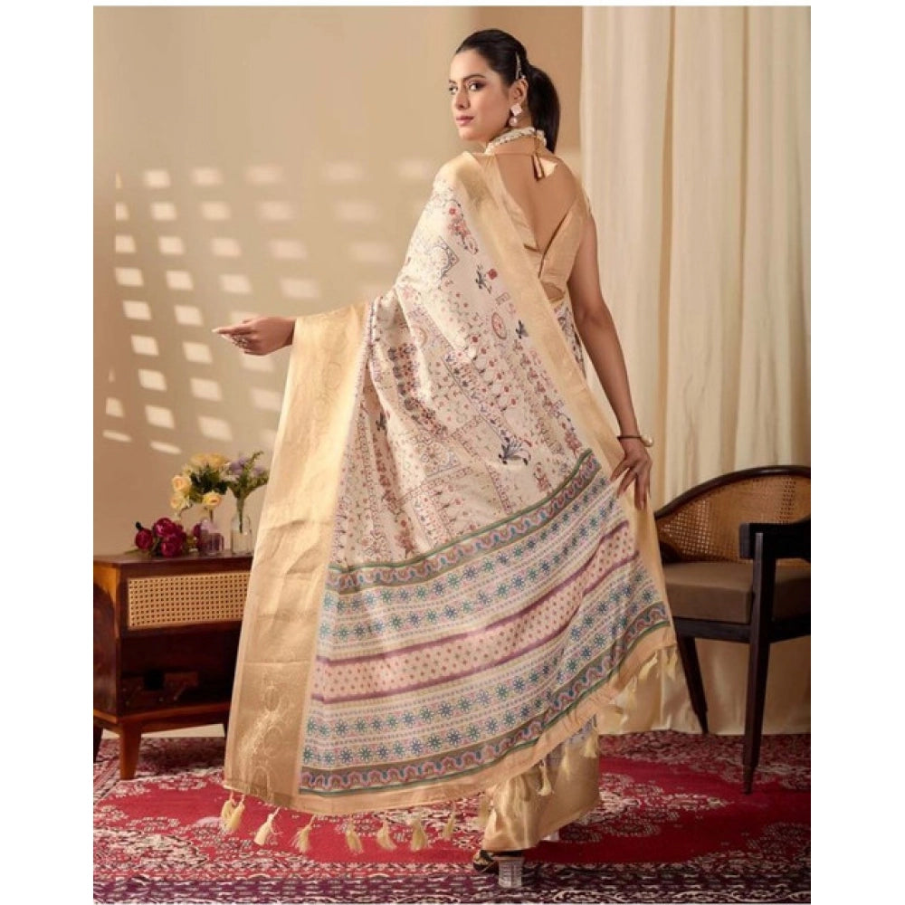 Adorable Women's Faux Silk Printed Saree With Blouse Piece