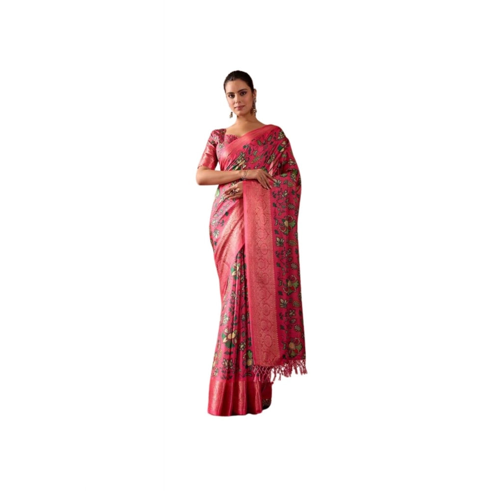Adorable Women's Faux Banarasi Silk Printed Saree With Blouse Piece
