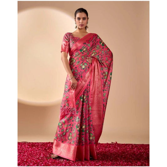 Adorable Women's Faux Banarasi Silk Printed Saree With Blouse Piece