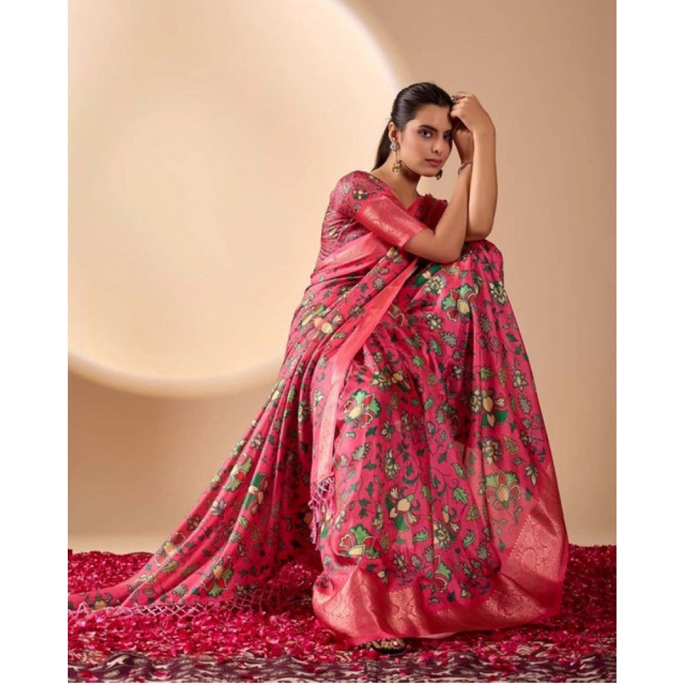 Adorable Women's Faux Banarasi Silk Printed Saree With Blouse Piece