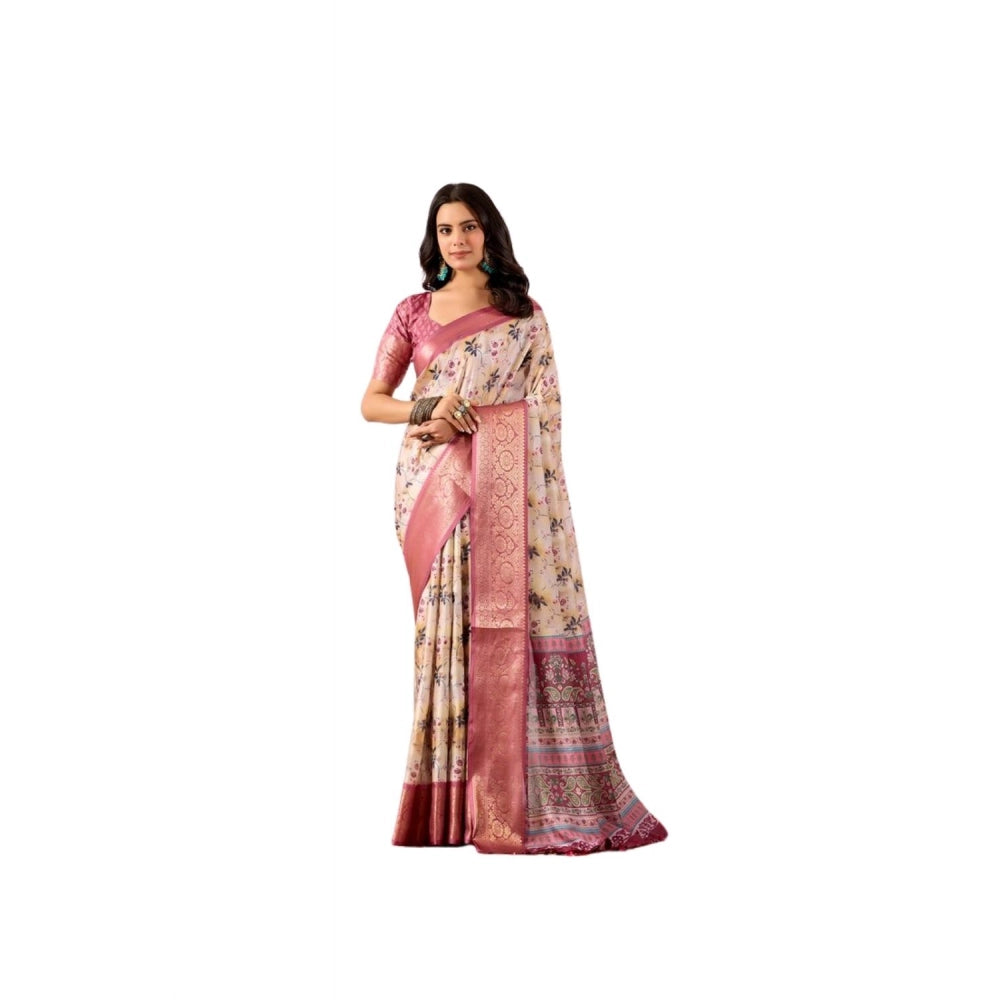 Stylish Women's Faux Banarasi Silk Woven Saree With Blouse Piece