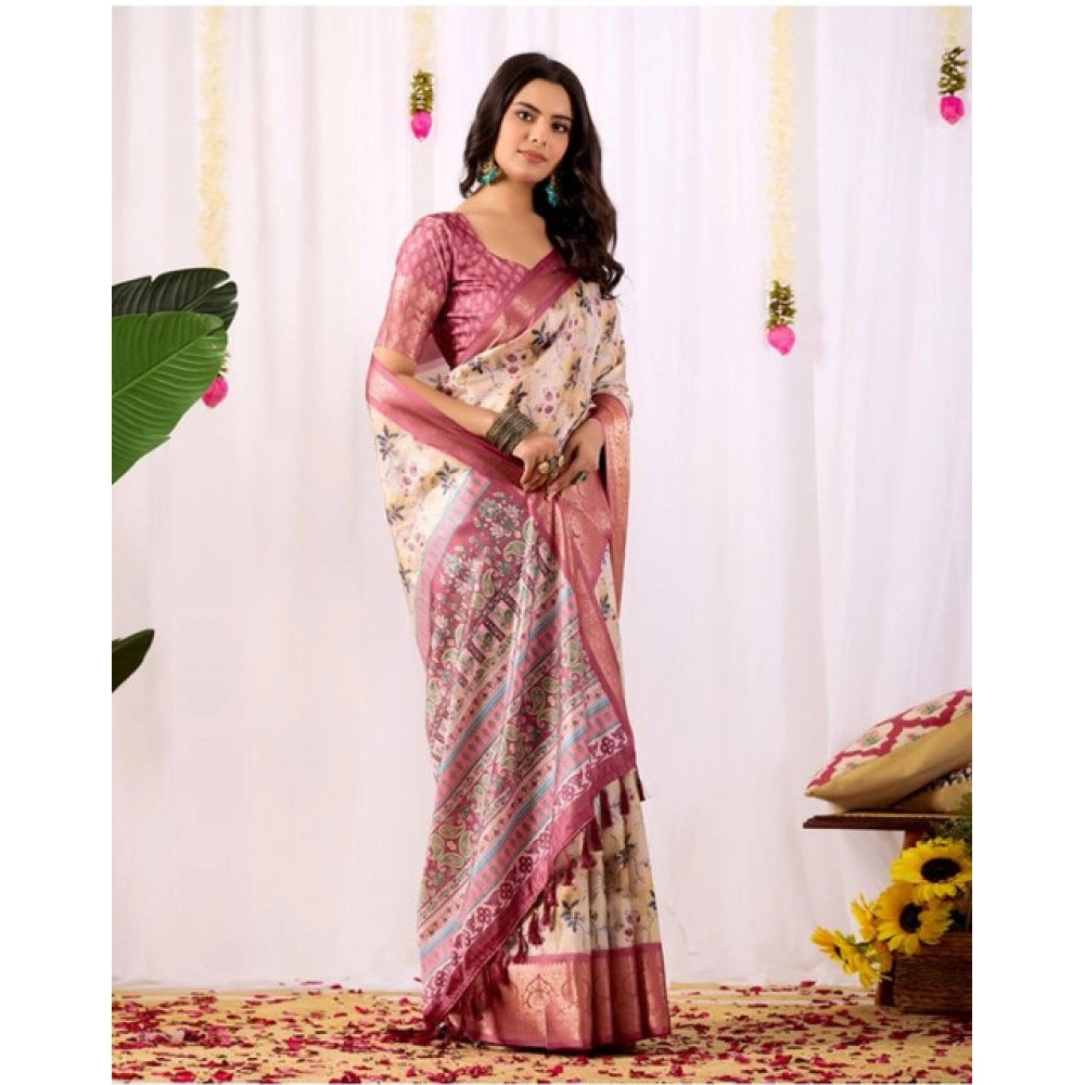Stylish Women's Faux Banarasi Silk Woven Saree With Blouse Piece