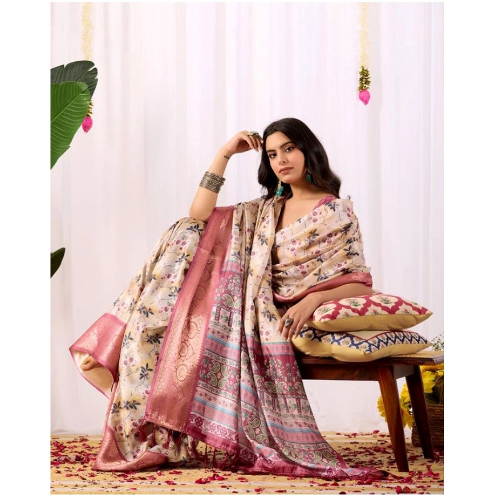 Stylish Women's Faux Banarasi Silk Woven Saree With Blouse Piece