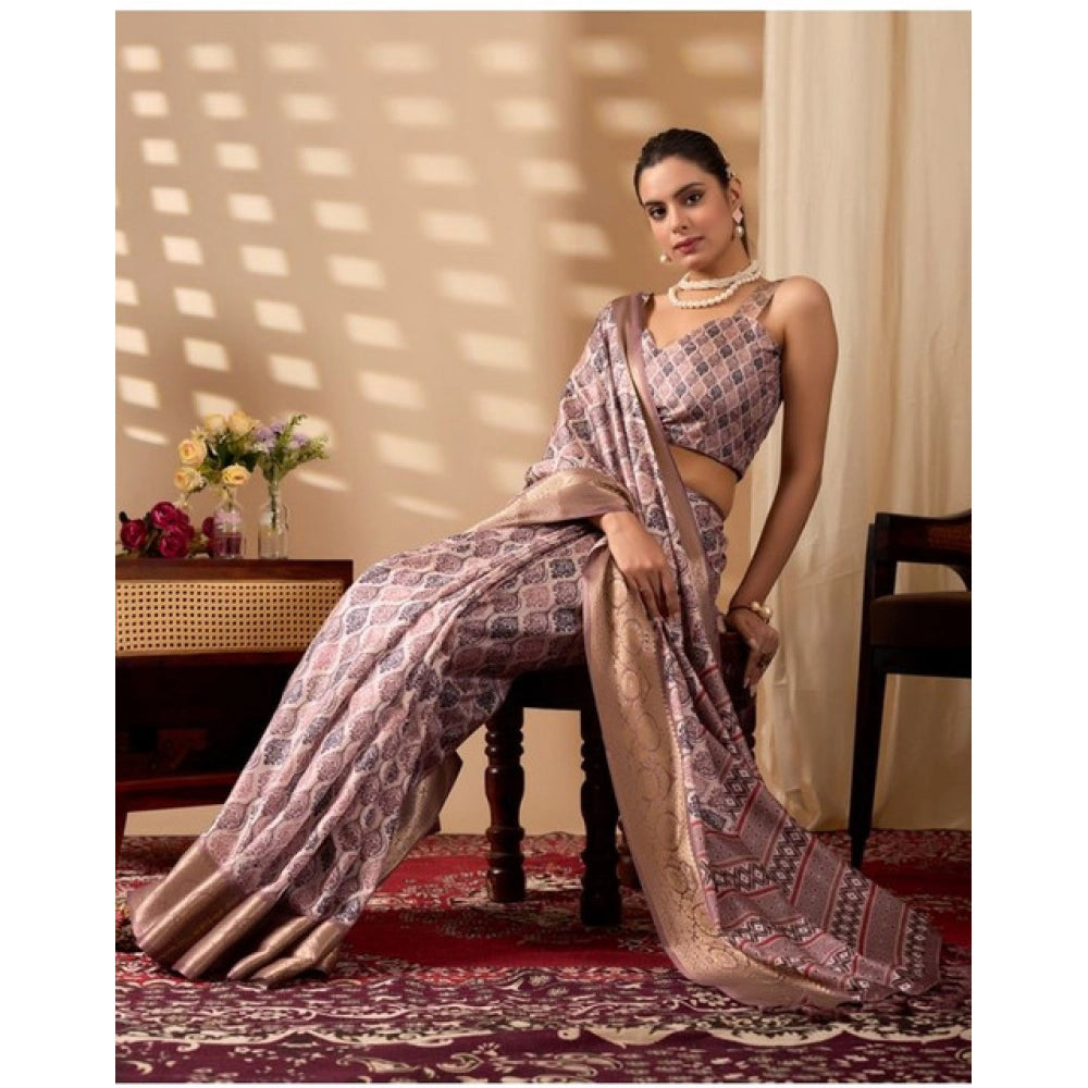 Stylish Women's Faux Silk Printed Saree With Blouse Piece