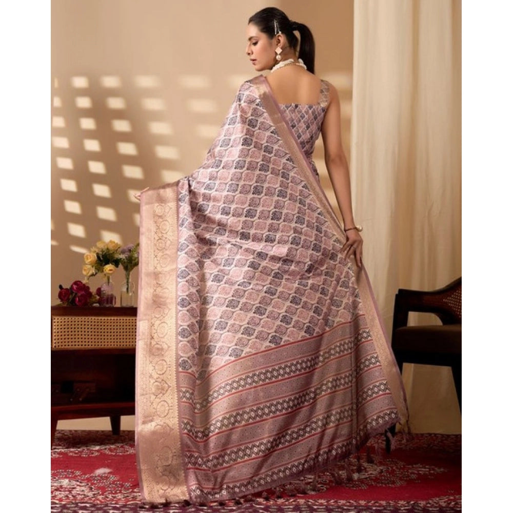 Stylish Women's Faux Silk Printed Saree With Blouse Piece