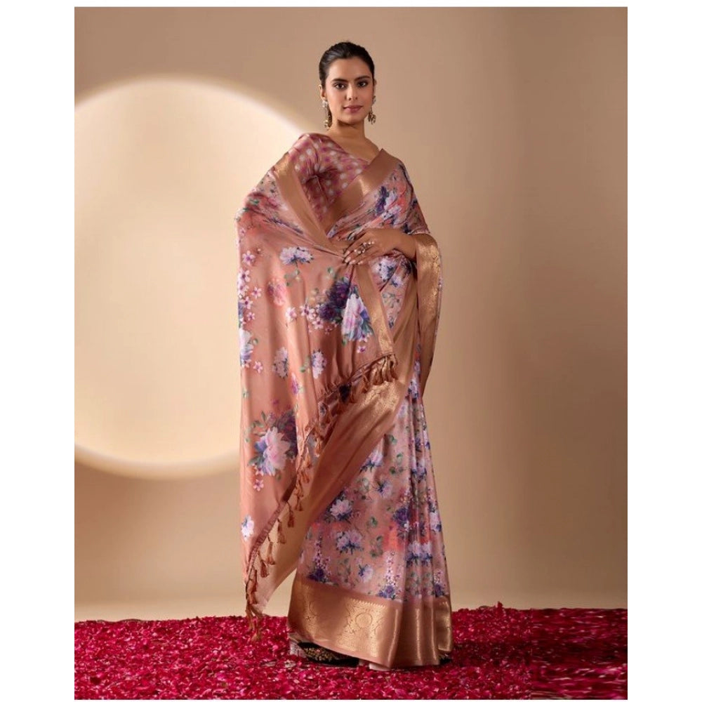 Stylish Women's Faux Silk Printed Saree With Blouse Piece
