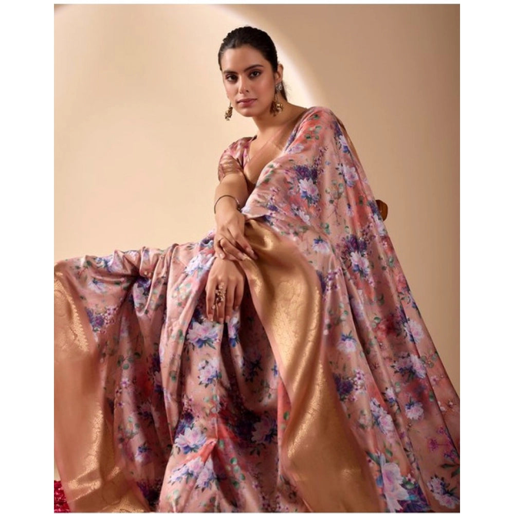 Stylish Women's Faux Silk Printed Saree With Blouse Piece