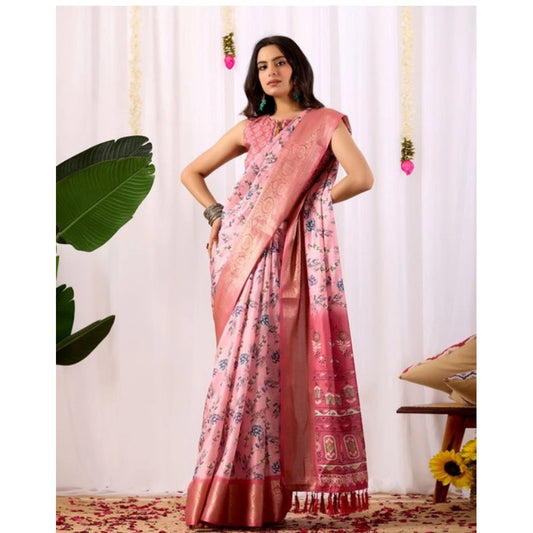 Stylish Women's Faux Banarasi Silk Printed Saree With Blouse Piece