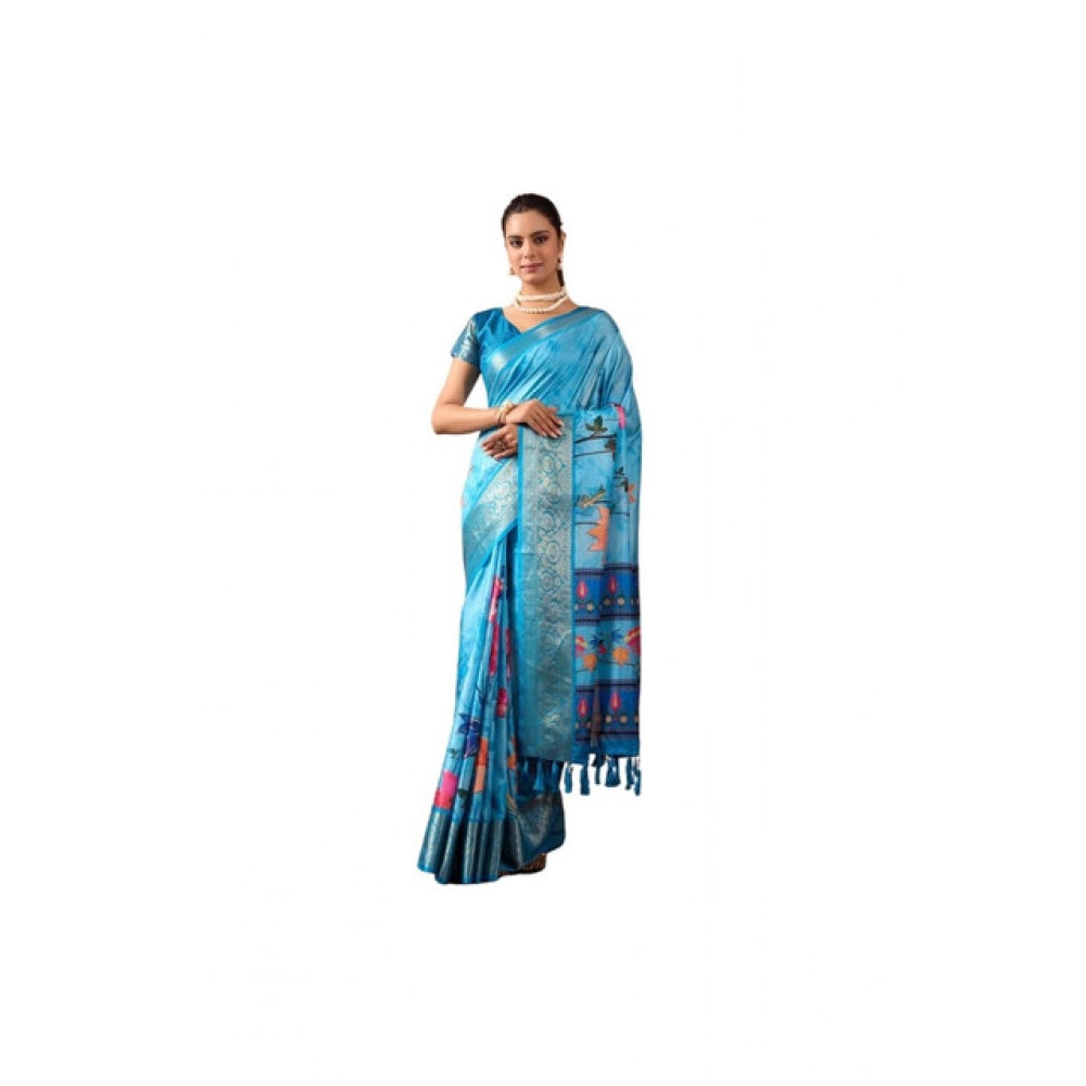 Stylish Women's Faux Silk Printed Saree With Blouse Piece