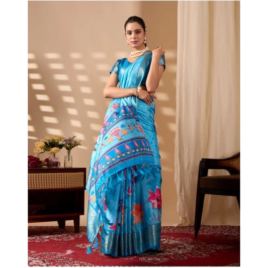 Stylish Women's Faux Silk Printed Saree With Blouse Piece