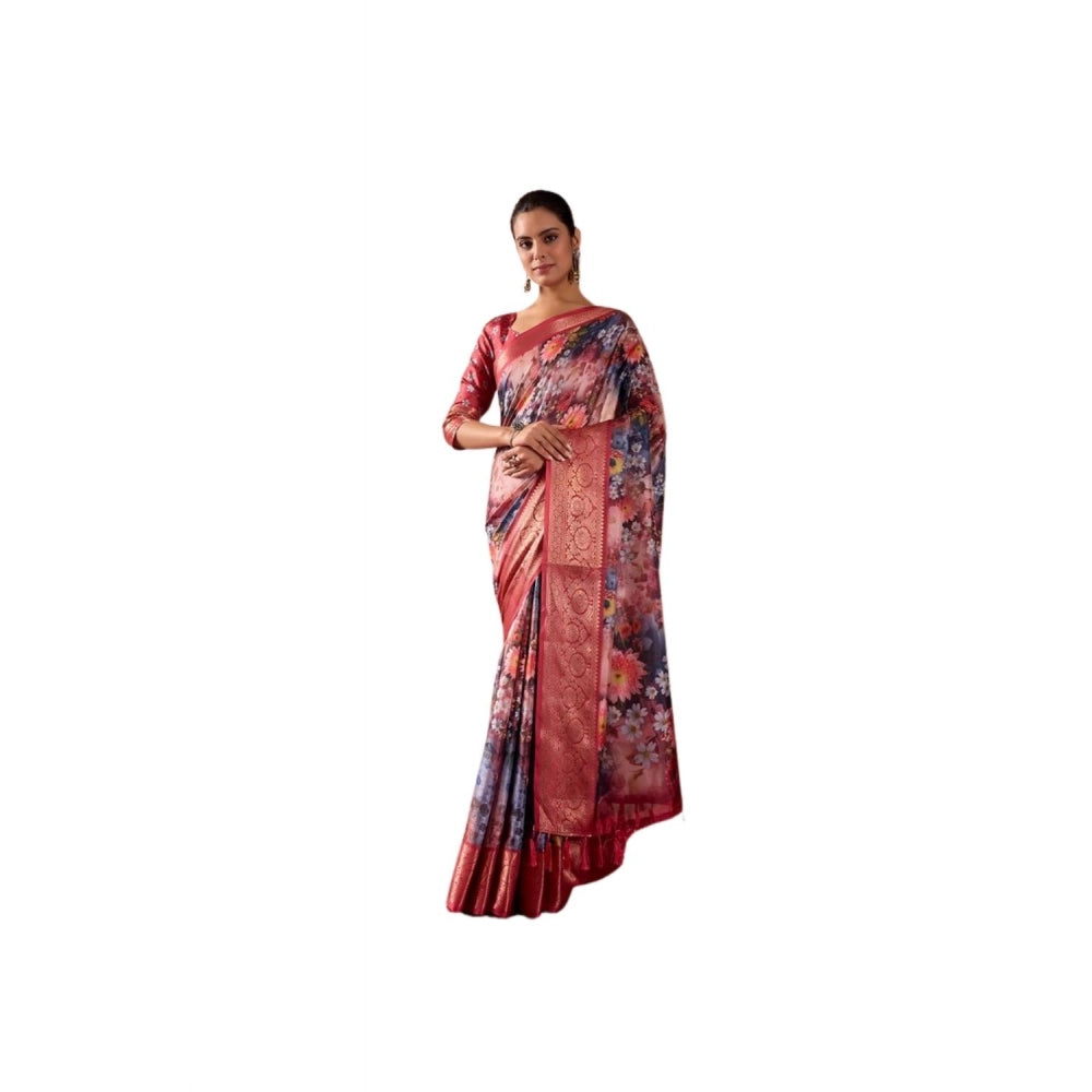 Stylish Women's Faux Silk Printed Saree With Blouse Piece