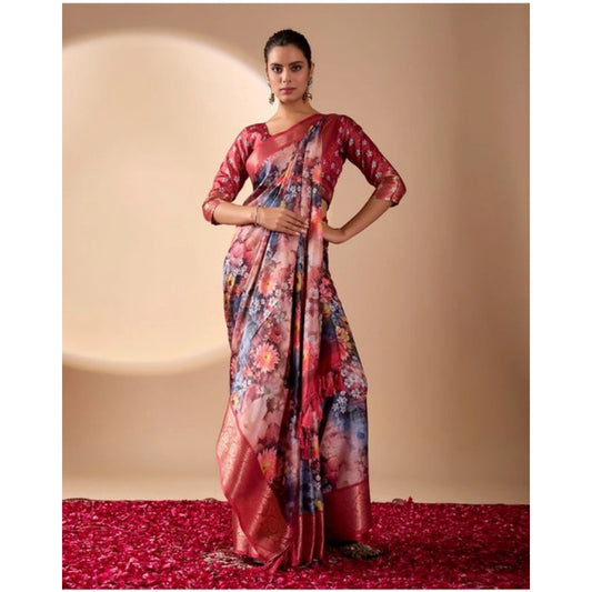 Stylish Women's Faux Silk Printed Saree With Blouse Piece
