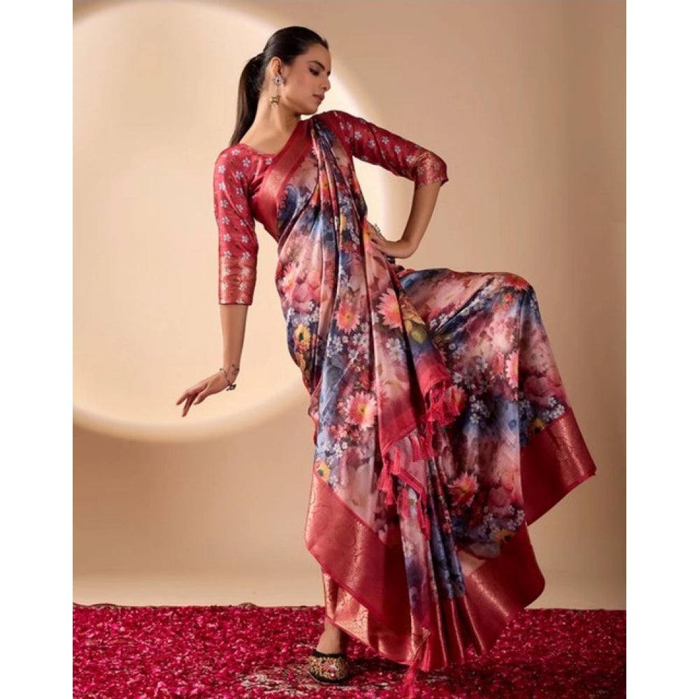 Stylish Women's Faux Silk Printed Saree With Blouse Piece